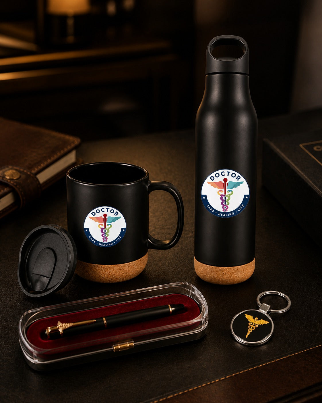Premium Doctor Gift Set with Silver Keychain (Set of 4)