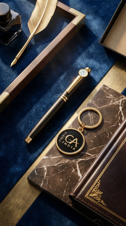 Premium Chartered Accountant Signature Pen Golden & Keychain
