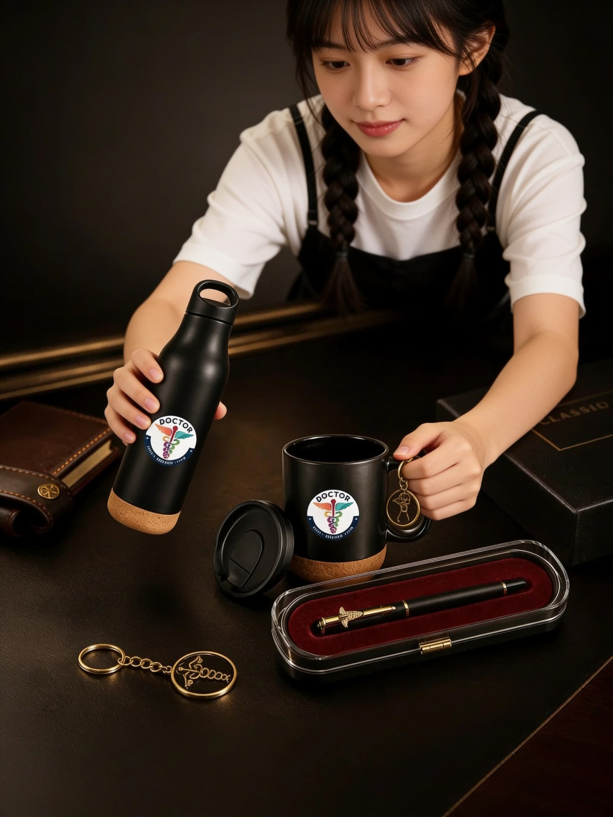 Premium Doctor Gift Set with Golden Keychain (Set of 4)