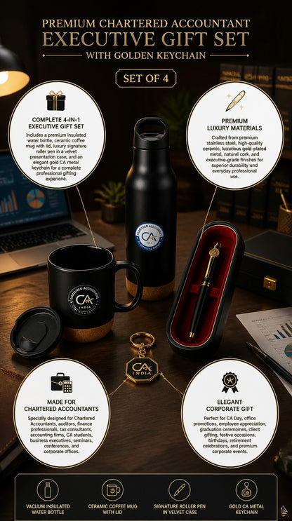 Premium Chartered Accountant Gift Set with Golden Keychain (Set of 4)