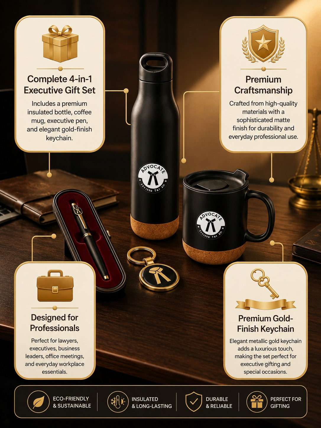 Premium Advocate Gift Set with Golden Keychain (Set of 4)