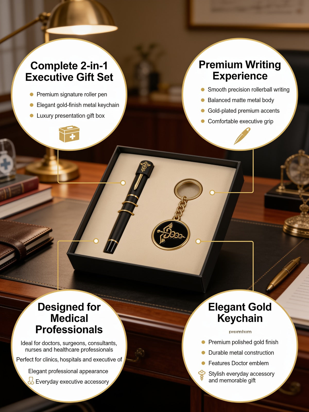 Premium Doctor Signature Pen Golden & Keychain