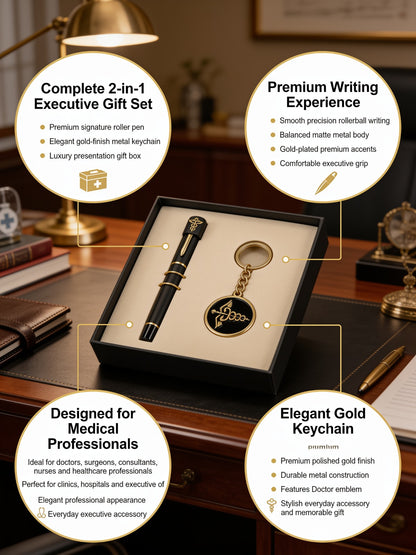 Premium Doctor Signature Pen Golden & Keychain