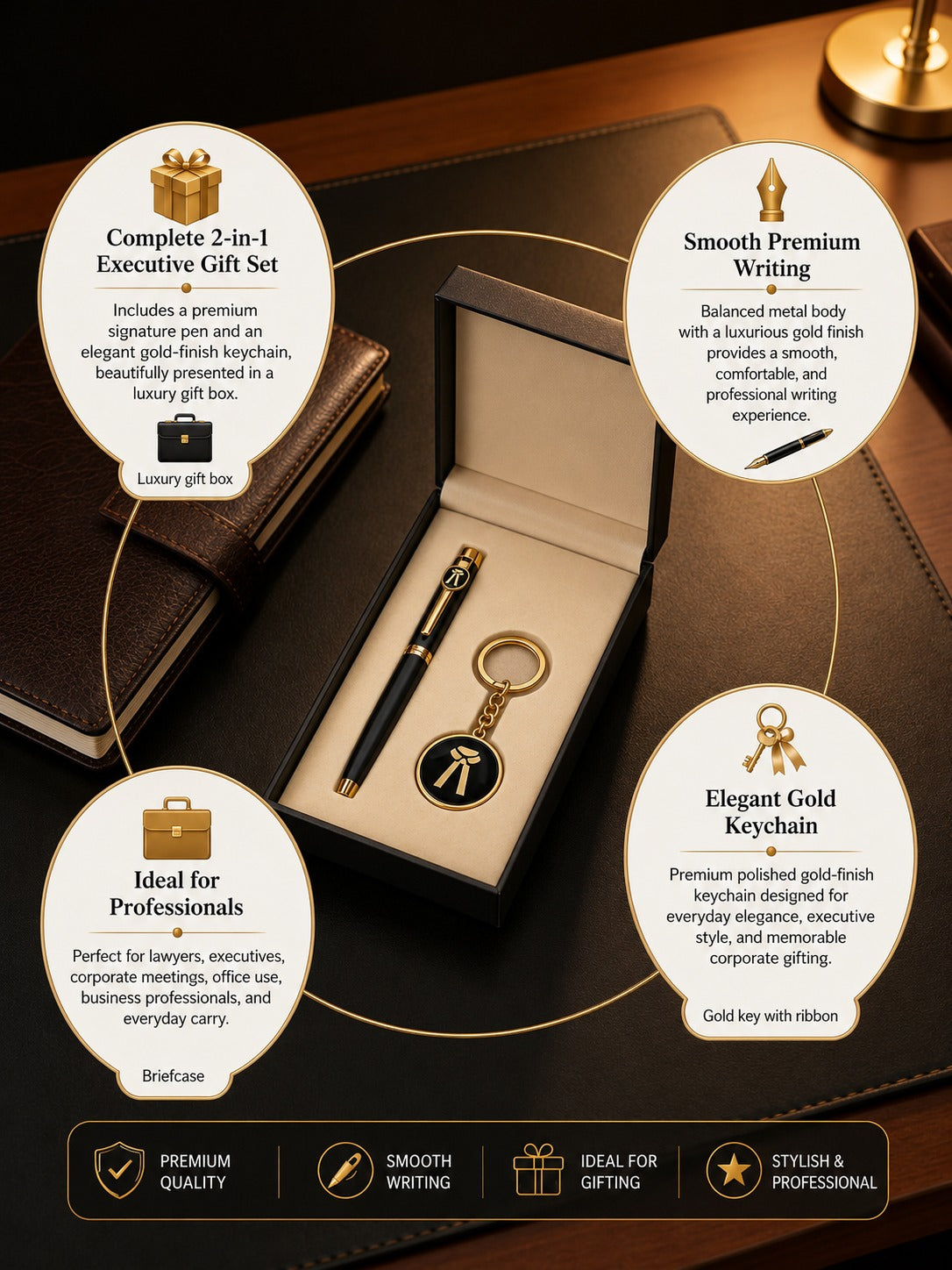 Premium Advocate Signature Pen Golden & Keychain