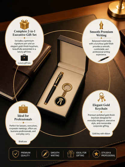 Premium Advocate Signature Pen Golden & Keychain