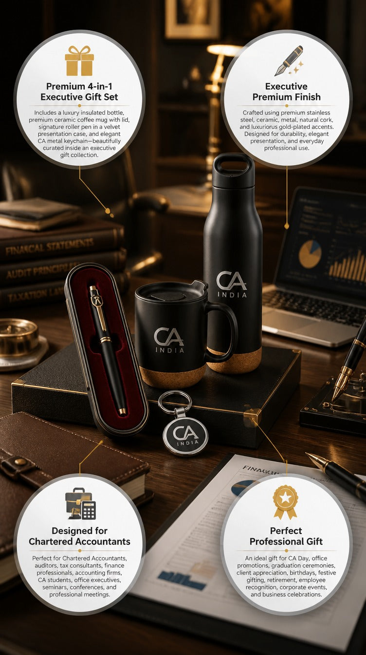 Premium  Chartered Accountant Gift Set with Silver Keychain (Set of 4)