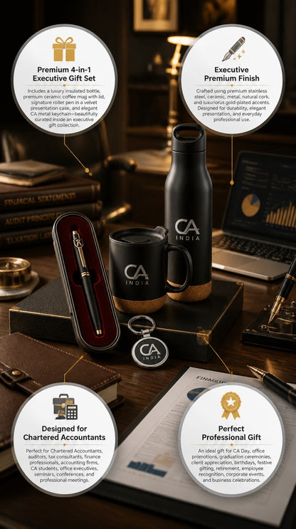 Premium  Chartered Accountant Gift Set with Silver Keychain (Set of 4)
