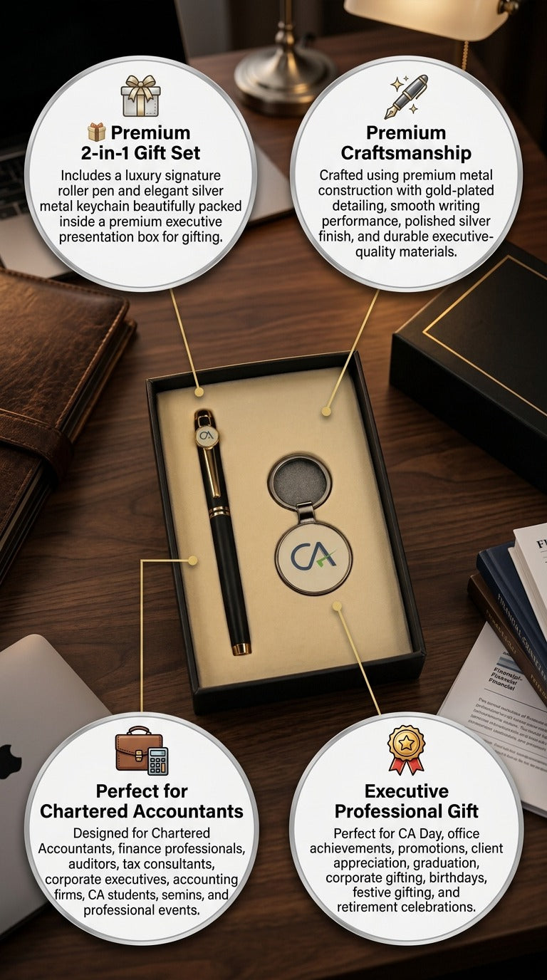 Premium Chartered Accountant Signature Pen Silver & Keychain