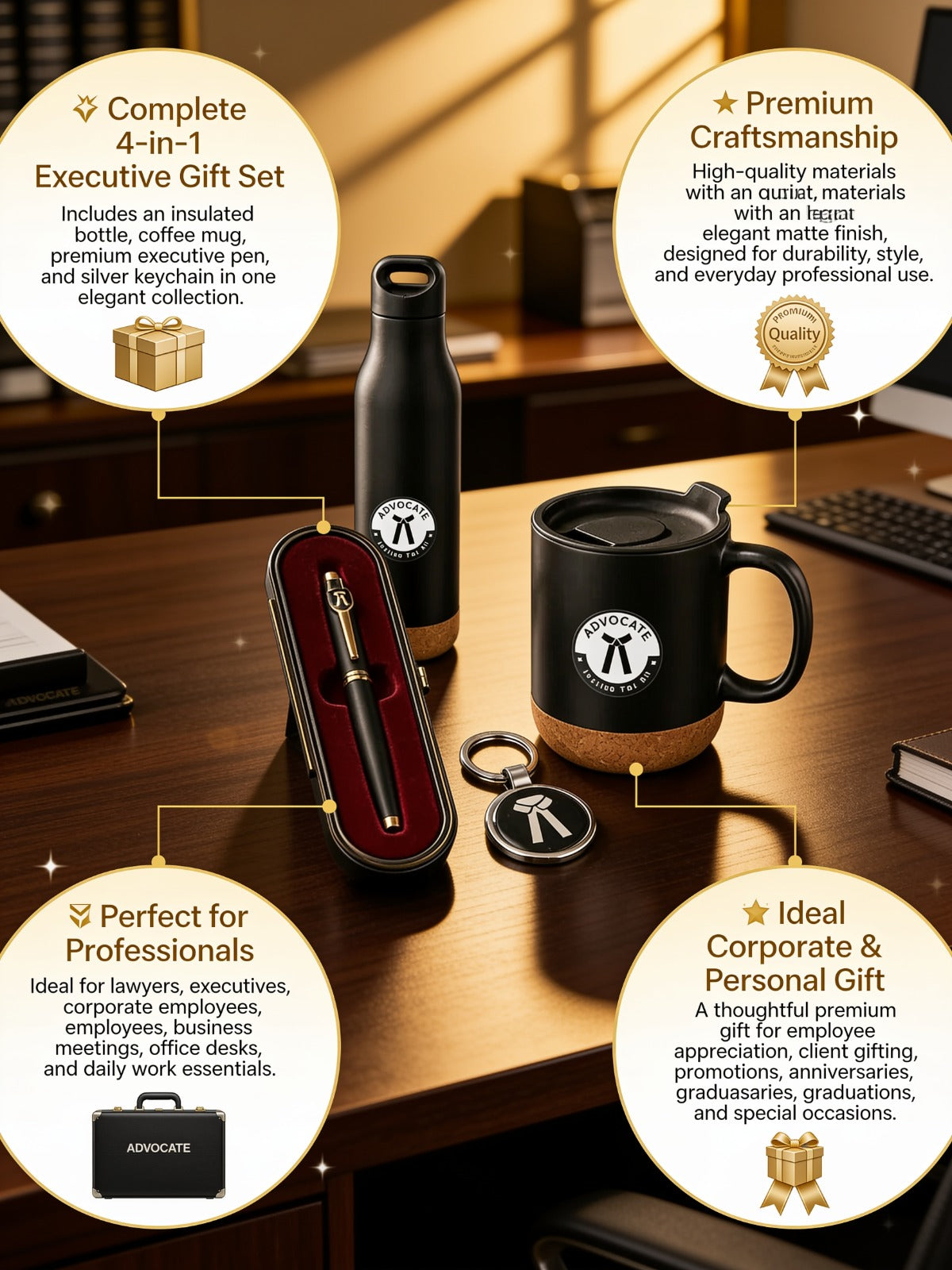 Premium  Advocate Gift Set with Silver Keychain (Set of 4)