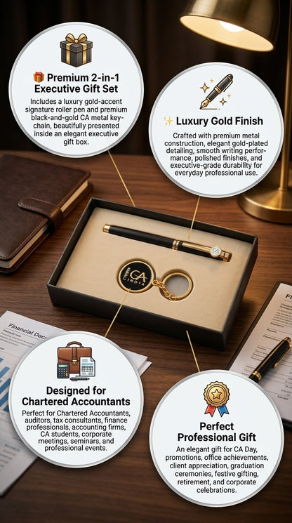 Premium Chartered Accountant Signature Pen Golden & Keychain