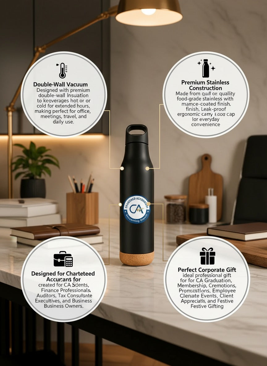 Premium  Chartered Accountant Matt Black Stainless Steel Bottle