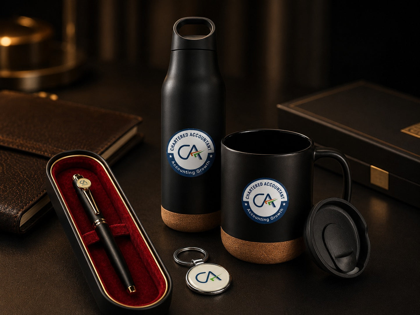 Premium  Chartered Accountant Gift Set with Silver Keychain (Set of 4)