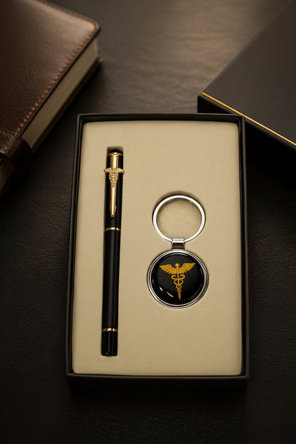 Premium Doctor Signature Pen Silver & Keychain