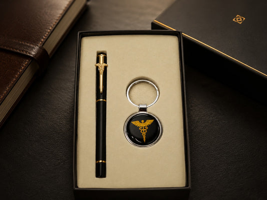 Premium Doctor Signature Pen Silver & Keychain
